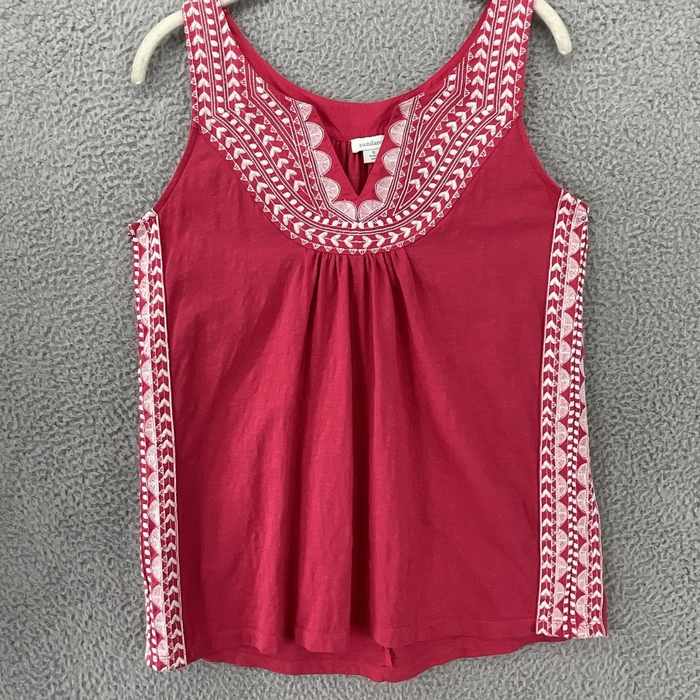 Sundance Tunic‎ Tank Womens S Pink Cotton Embroidered Scoop Neck Relaxed India
